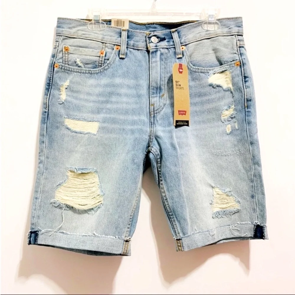 NWT Levi’s 511 Men’s Cut-off 10” Distressed Ripped Denim Jean Shorts